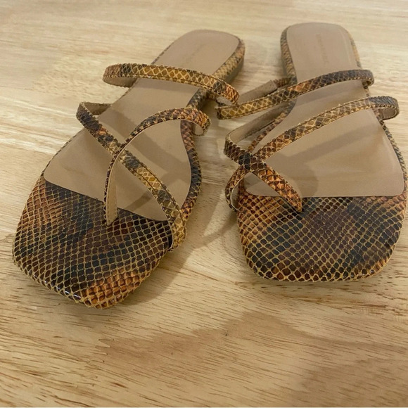 Banana Republic Croc Snake Leather Strappy Flat Sandals Brown 7 - Picture 2 of 6